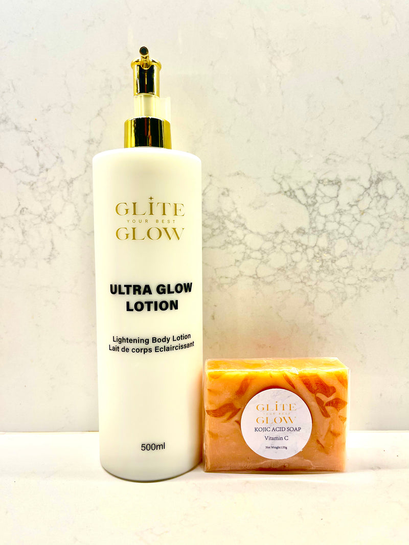 Brightening body lotion with kojic acid soap